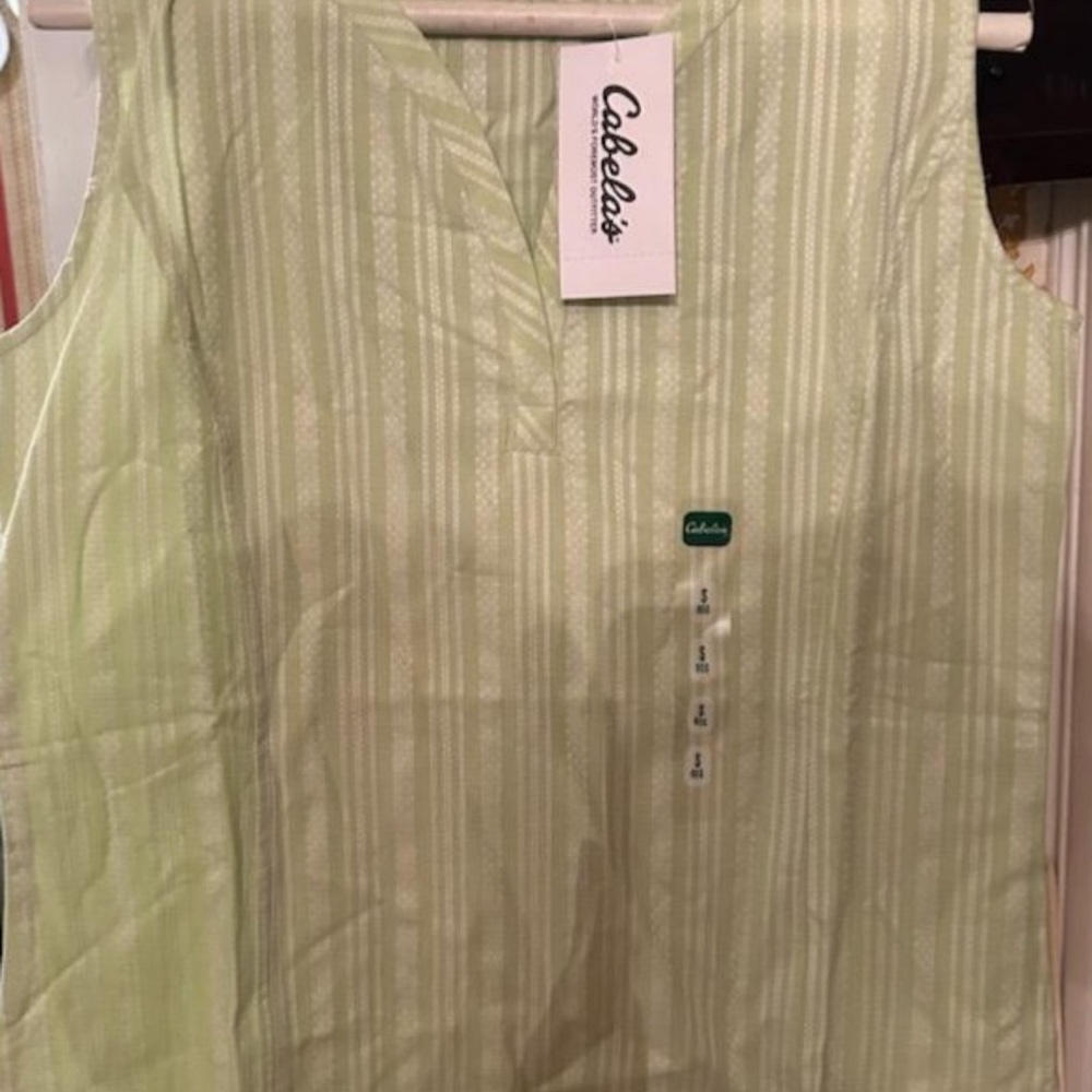 Cabela's Light Green and White Striped Shirt Small NWT